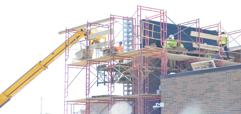 Construction has started on the new auditorium lobby at Lapeer High School.