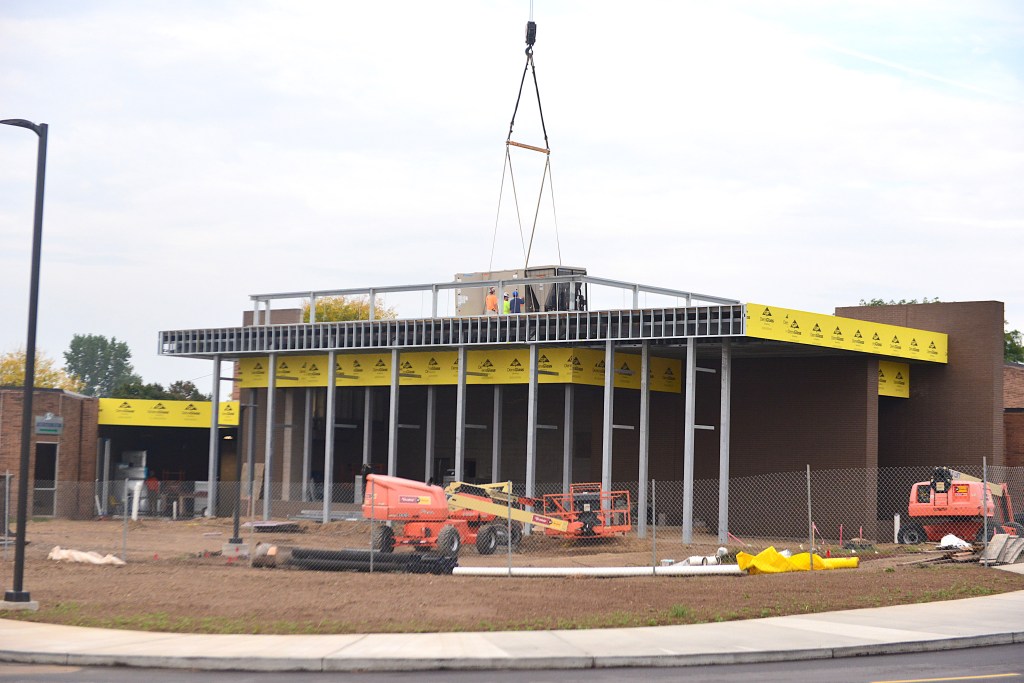 September 22, 2025: RTU installed on roof of new LHS auditorium lobby